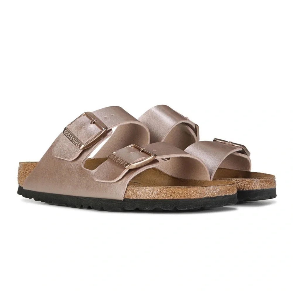 Birkenstock Arizona Slide Sandal Big Kid Electric Rose‎ Gold Metallic US 10-10.5